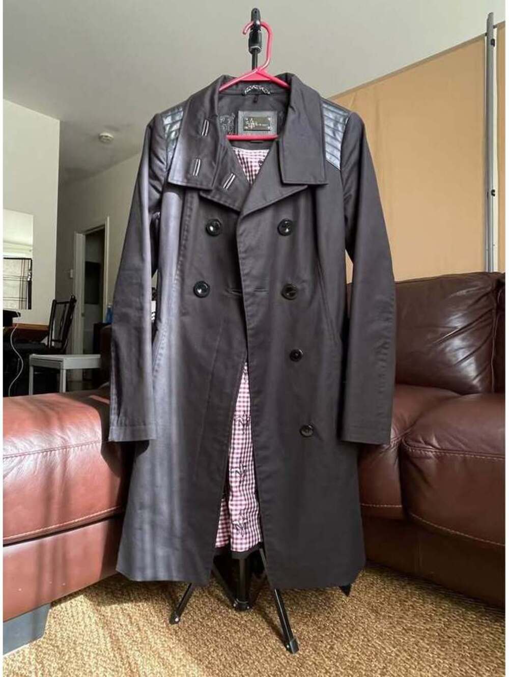 Mackage Women’s Belted Trench Coat with Leather Trim